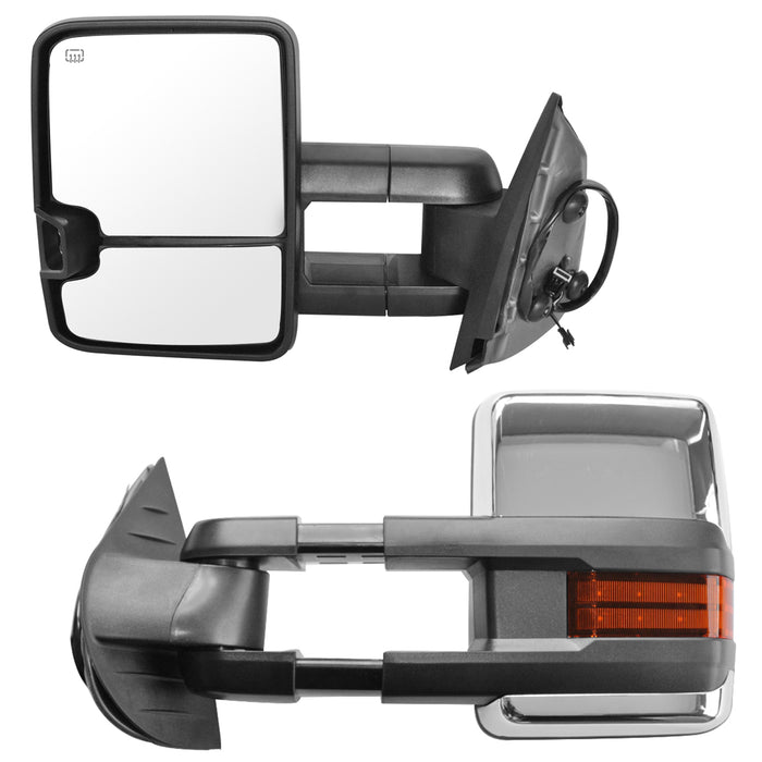 Perfit Zone Towing Mirrors Replacement Fit for 2007-2014 SILVEADO SIERRA, W/HEATED,W/AMBER SIGNAL,CHROME (PAIR SET)