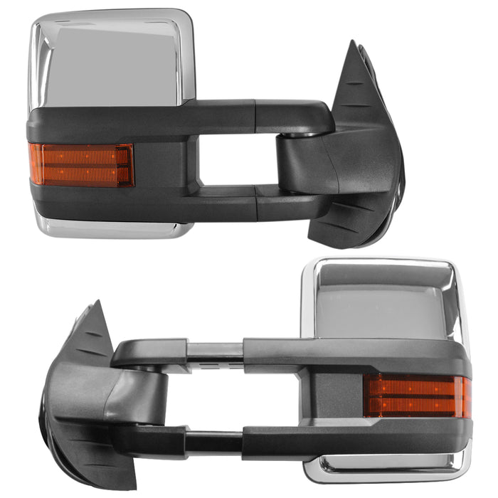 Perfit Zone Towing Mirrors Replacement Fit for 2007-2014 SILVEADO SIERRA, W/HEATED,W/AMBER SIGNAL,CHROME (PAIR SET)