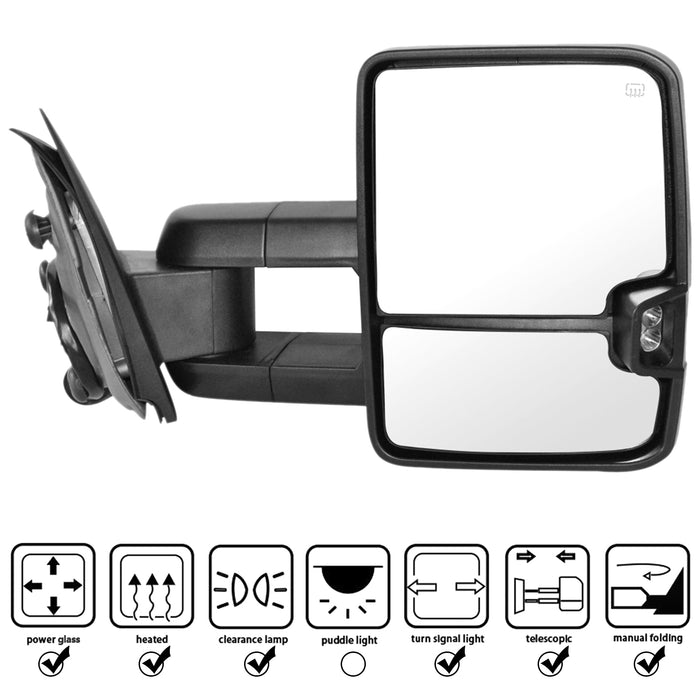 Perfit Zone Towing Mirrors Replacement Fit for 2014-2017 SILVERADO SIERRA, POWER HEATED,W/AMBER SIGNAL,BLACK (PAIR SET)