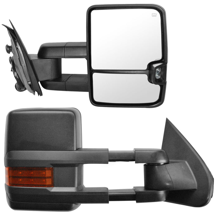 Perfit Zone Towing Mirrors Replacement Fit for 2014-2017 SILVERADO SIERRA, POWER HEATED,W/AMBER SIGNAL,BLACK (PAIR SET)