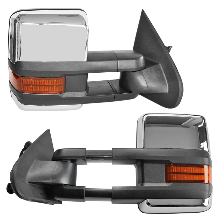 Perfit Zone Towing Mirrors Replacement Fit 2014-2017 for SILVERADO SIERRA, POWER HEATED,W/AMBER SIGNAL,CHROME (PAIR SET)