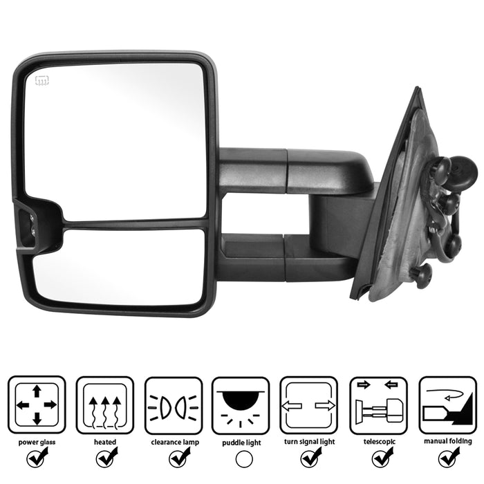 Perfit Zone Towing Mirrors Replacement Fit 2014-2017 for SILVERADO SIERRA, POWER HEATED,W/AMBER SIGNAL,CHROME (PAIR SET)