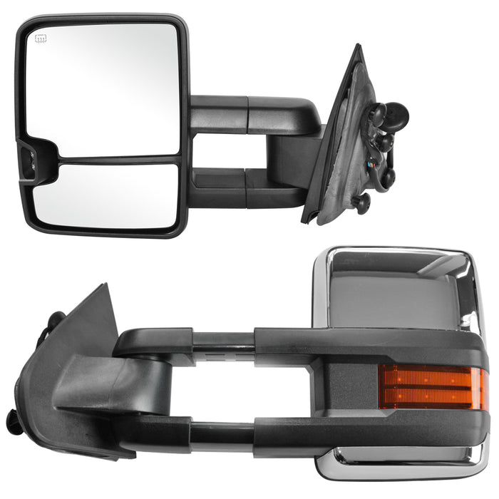 Perfit Zone Towing Mirrors Replacement Fit 2014-2017 for SILVERADO SIERRA, POWER HEATED,W/AMBER SIGNAL,CHROME (PAIR SET)