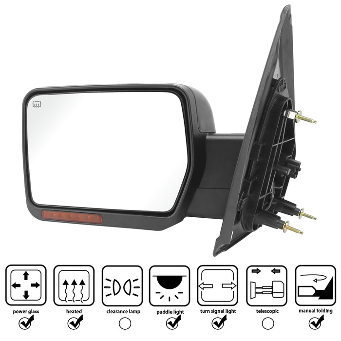 Perfit Zone Towing Mirrors Replacement Fit for 2007-2014 F150, POWER HEATED, W/AMBER SIGNAL,BLACK,LEFT