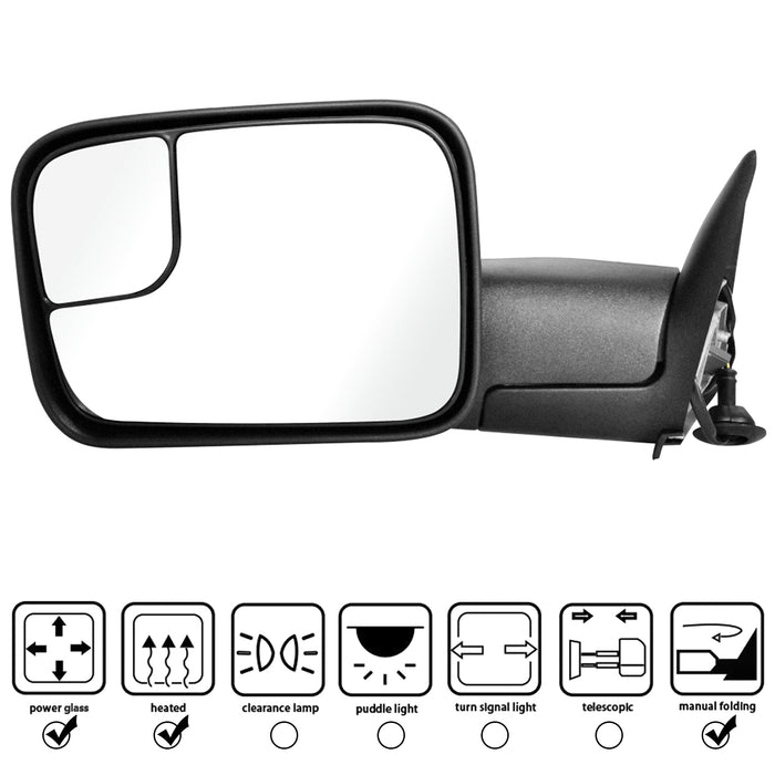 Perfit Zone TOWING MIRROR PAIR SET Replacement for 98-02 RAM 1500 2500 3500 Powered Heated Black