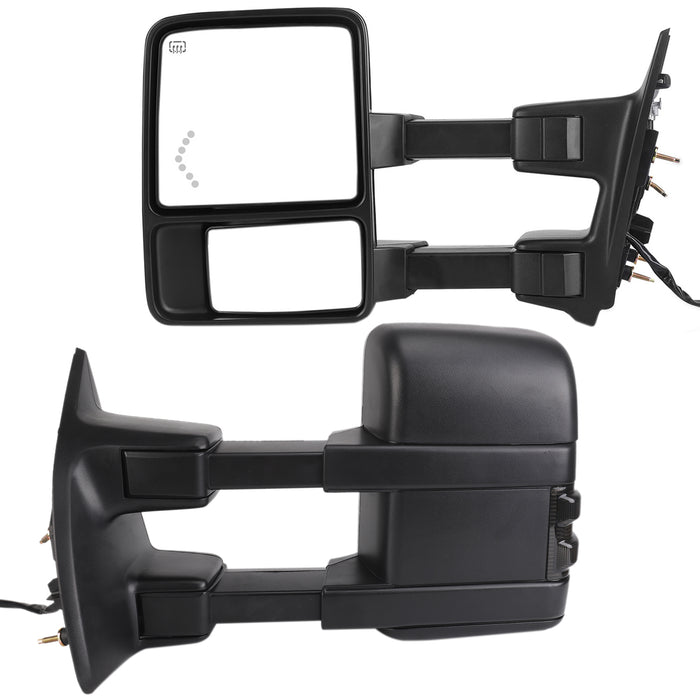 Perfit Zone TOWING MIRROR PAIR SET Replacement For 1999-2007 F250/F350/F450/F550 Super Duty, 01-05 Excursion Extendable Smoke Power Heated with Signal Light Side Mirrors