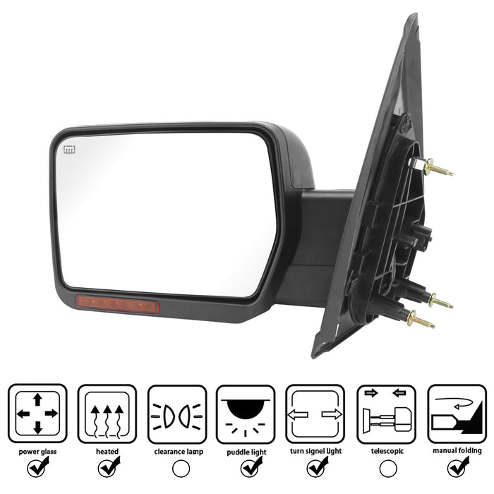 Perfit Zone TOWING MIRROR Replacement Fit For RIGHT SIDE F150 07-14 POWERED,BLACK,HEATED,W/AMBER SIGNAL