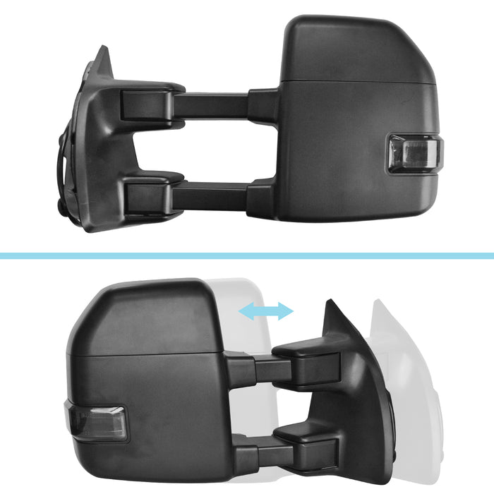 Perfit Zone TOWING MIRROR Replacement Fit For F250 08-16 W/SMOKE SIGNAL POWERED,BLACK,HEATED(Pair Set)