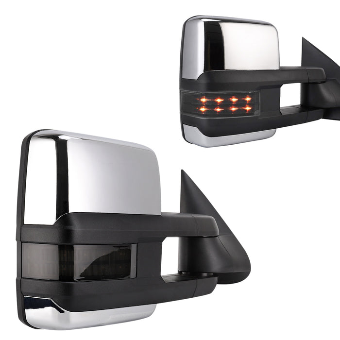 Perfit Zone Towing Mirrors Power Heat for 1999 2000 2001 2002 Silverado Sierra Pickup w/Backup Light,On Back Side Smoke Signal Light Chrome Cover.LED Signal Light Side Mirrors