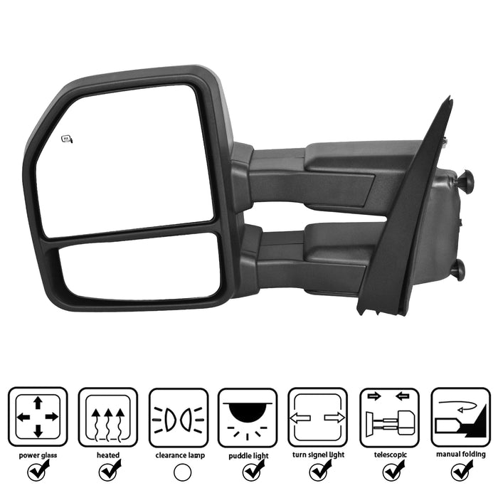 Towing Mirrors Replacement Compatible with Ford F150 2015-2018 with Power Heated Black (Pair)