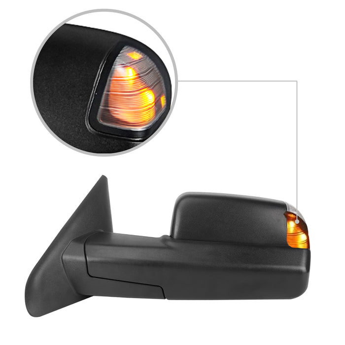 Perfit Zone Towing Mirror Replacement Compatible with Dodge Ram 2002-2008 Power Heated Amber or Smoke Signal Black(Pair Set)