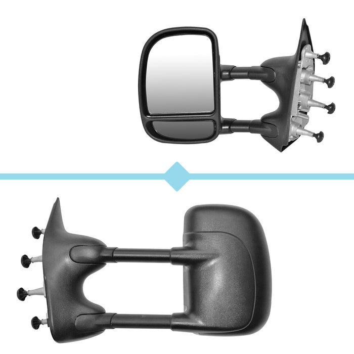 Towing Mirrors Replacement Compatible with Ford Econoline 2003-2014 Dual Arms Dual Glass Manual Black Pair Set