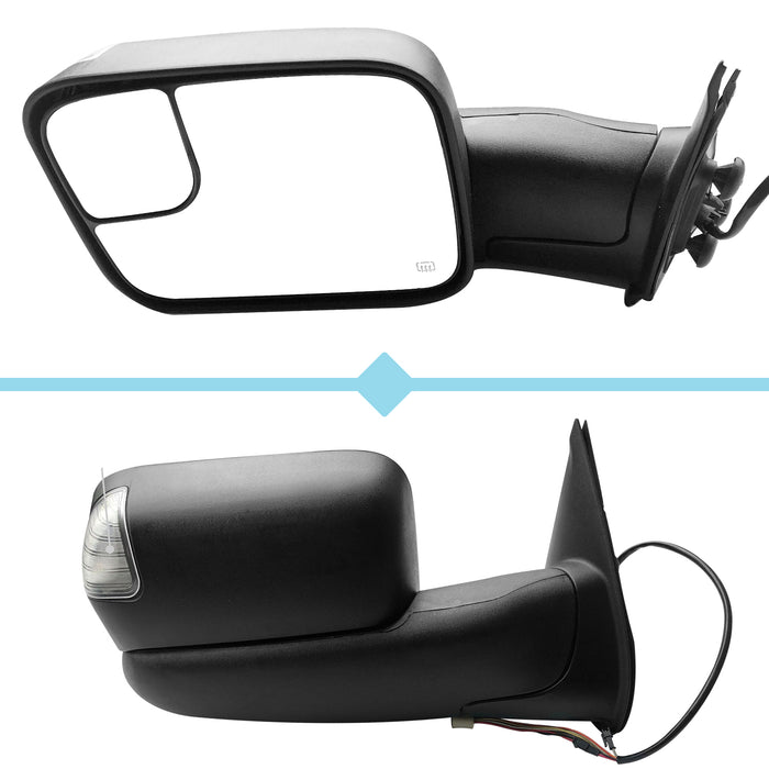 Towing Mirror Replacement Compatible with Toyota Tacoma 2005-2015 Power Heated Black W/Signal (Pair)