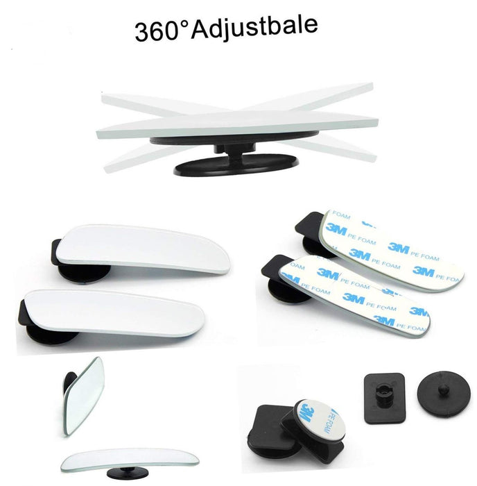 2Pcs Car Blind Spot Adjustabe Mirrors Frameless 360 Degree Rotate Sway Glass Convex Wide Angle Rear View Rectangle